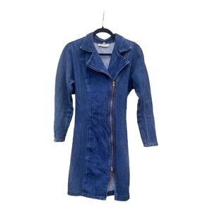Vintage 80s 90s Paris Blues Long Sleeve Stretch Zip Up Denim Jean Mini Dress